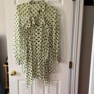 Polka Dot Ruffle Blouse - Black and Cream